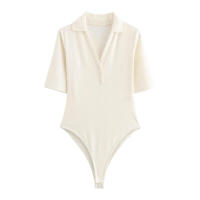 - Body de manga corta acanalado para mujer, body sexy con cuello en V y botones para fiesta y club, tops de cintura alta - details 9