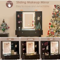Tocador de Maquillaje con Luz, Brillo Ajustable, Mesa Cosmética con Espejo Deslizante, Tocador Pequeño con Taburete 2 Cajones Blanco EFST15M - details 13