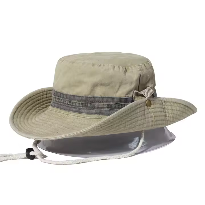 Sombrero de pesca para senderismo, para el sol, hombres y mujeres, sombrero boonie de ala ancha, sombrero de cubo para exteriores, gorra de verano, sombrero de cubo de algodón - 1