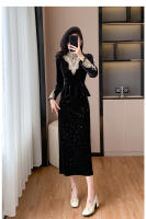 Vestido de noche de terciopelo ligero de lujo para mujer, estilo francés, para otoño e invierno, nuevo vestido de noche de alta gama con temperamento y corte ajustado, de un solo paso - details 1