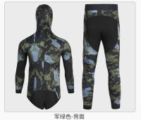 Traje de neopreno para hombre de 3MM con capucha súper elástico, traje de buceo de caza de camuflaje de 2 piezas para snorkeg de apnea de agua fría - details 3