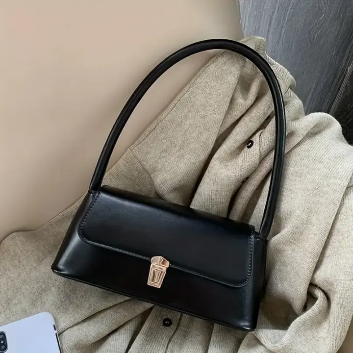 Bolso de Hombro Clásico para Mujer Cuero Falsito, Color Sólido, Cierre con Hebilla, Forro de Poliéster, Bolso Mano Vintage para Underarm No se Lavaba - 1