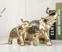 Estatua de resina dorada Feng Shui, escultura elegante de trompa de elefante, estatuilla de riqueza de la suerte, adornos artesanales para decoración del hogar - details 7