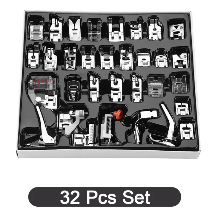 Juego de prensatelas para máquinas de coser, herramientas de bricolaje, accesorios de costura, prensatelas, ranuras para trenzado, Kit de pies para pinzas, 32 unidades - 1
