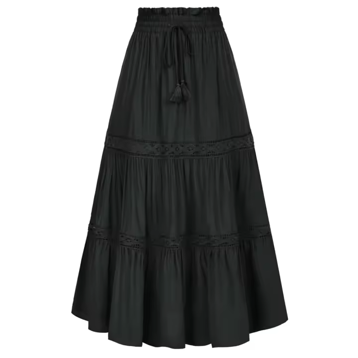 SD Maxi Falda larga de camping de una línea para mujer, cintura elástica y bolsillo, período renacentista, verano, A30 - 1