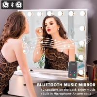 Espejo de maquillaje con luz y Bluetooth, espejo de tocador con 15 lámparas LED regulables, puerto de carga USB, espejo de maquillaje estilo Hollywood, espejo grande de maquillaje. - details 1