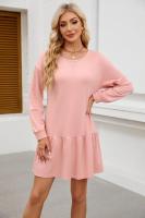 Color sólido mujer manga larga Mini cuello redondo vestido elástico grueso vestidos cortos para mujeres moda elegante Chic en venta liquidación X - details 19