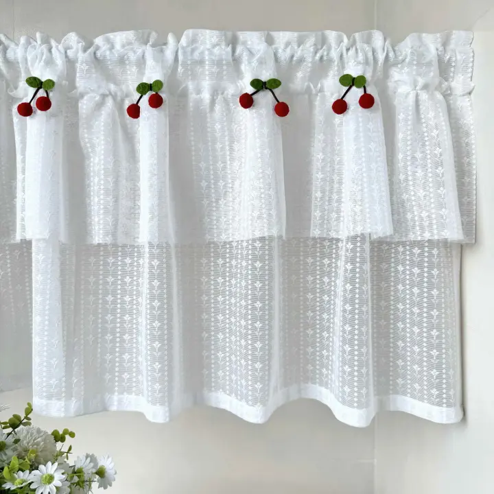 Cortina de cocina blanca transparente de voile para ventana, puerta de café, decoración del hogar para dormitorio y sala de estar - 1