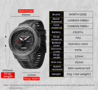 NORTH EDGE MARS3 reloj táctico  para hombre, pulsera deportiva resistente al agua hasta 50M, material de fibra de carbono - details 9