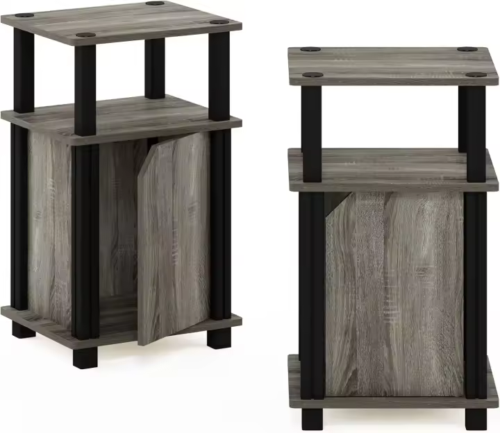 3 Niveles Auxiliar/Mesa de sofá/mesita de Noche con Puerta, Madera de ingeniería, Roble Francés/Negro, Nivelese de 2, 2 Unidades - 1