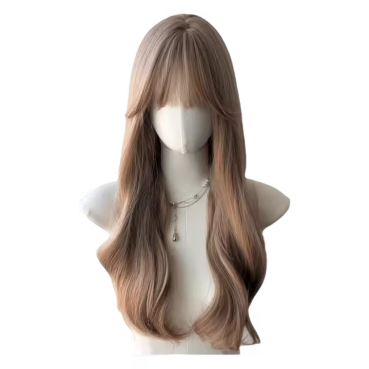 Peluca sintética con flequillo de aire para mujer, pelucas onduladas rizadas al agua para Cosplay de Halloween, cubierta completa para la cabeza, pelucas en capas naturales para fiesta - 1
