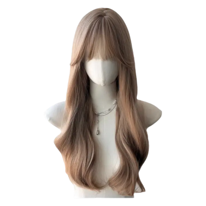Peluca sintética con flequillo de aire para mujer, pelucas onduladas rizadas al agua para Cosplay de Halloween, cubierta completa para la cabeza, pelucas en capas naturales para fiesta - 1
