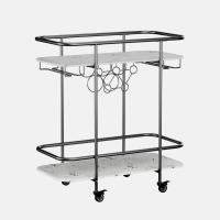 Carrito de servicio de barra de 2 niveles con ruedas, carrito de bebidas móvil con estante para vino y soporte para vidrio, almacenamiento de bebidas rodante con placa de patrón de mármol - details 17