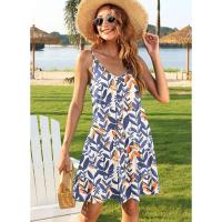 2025 Europa hermosa mujer verano delgado hombro botón cuello en V blusa de playa casual con vestido de bolsillo - details 29