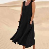 Vestido sin tirantes de lino y algodón para mujer, vestidos de colores lisos con bolsillos laterales dobles, vestido informal de verano - details 13