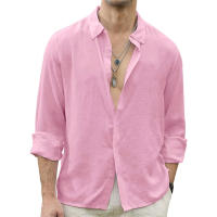 Camisas de Playa para Hombres Algodón Lino de Color Sólido Estilo Casual Suelto - details 2