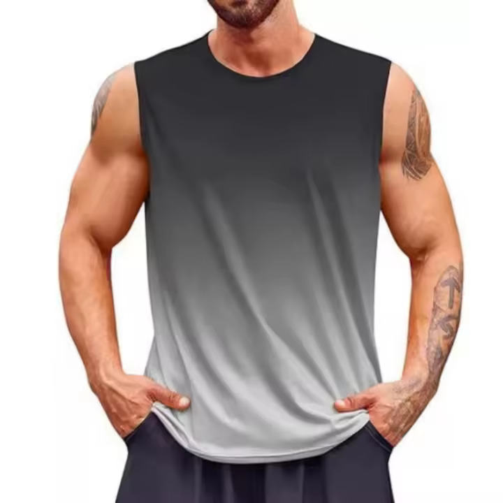 Camiseta sin mangas a la moda de verano 2025, chaleco deportivo holgado de Color degradado para hombre, camiseta interior sin mangas de secado rápido, camisetas para hombre, chaleco para correr - 1
