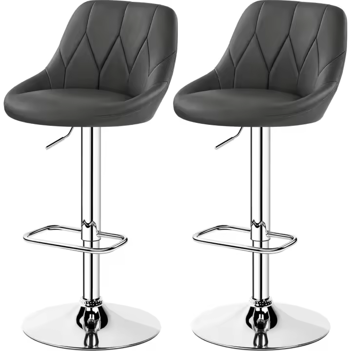 2 Taburetes de Bar de Altura Ajustable 86-107,5 cm Sillas de Bar Asiento Giratorio Reposapiés Cuadrado Estructura de Metal Blanco - 1