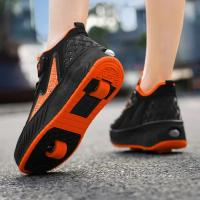 Nuevos patines luminosos de doble uso de 2 ruedas para niños y niñas estudiantes, zapatos deportivos con ruedas para exteriores. - details 6
