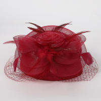 Sombreros rojos de iglesia de boda para mujer, tocado con velo de plumas, elegante, Derby, 2024 - details 13