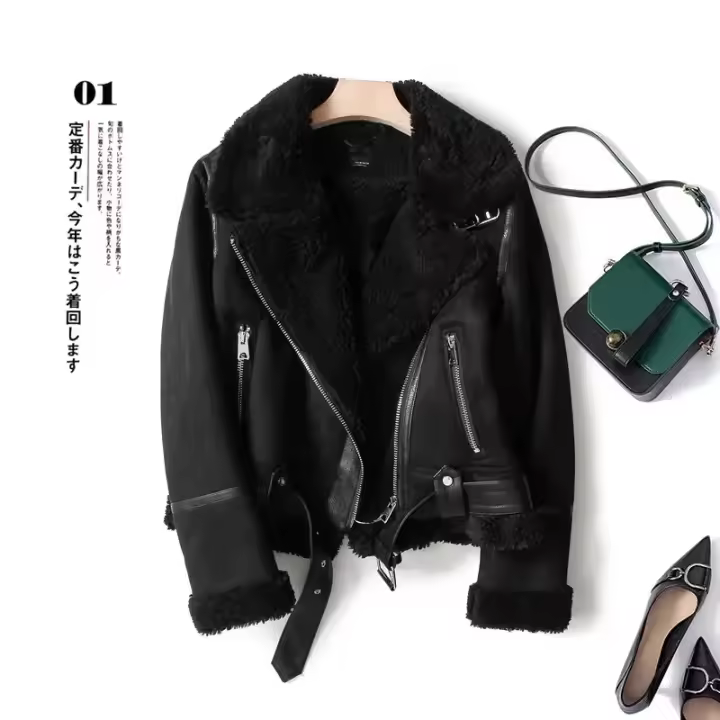 Chaqueta cálida de lana de cordero integrada de piel de ante, Otoño e Invierno - 1