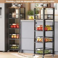 Carrito Cocina,Verdulero Cocina,Carro de 5 Niveles con de Cesta Ruedas bloqueables (Negro) - details 2