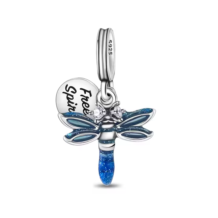 Colgante con cuentas de plata de ley 925, colgante de libélula azul de ensueño, pulsera Original para fabricación de joyas, regalo del Día de San Valentín - 1