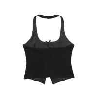 BUNO-Top con cuello Halter para mujer, camisetas sin mangas con espalda descubierta, camisetas sin mangas de satén Y2k con lazo, Top corto de playa para verano, moda informal en negro y blanco - details 5