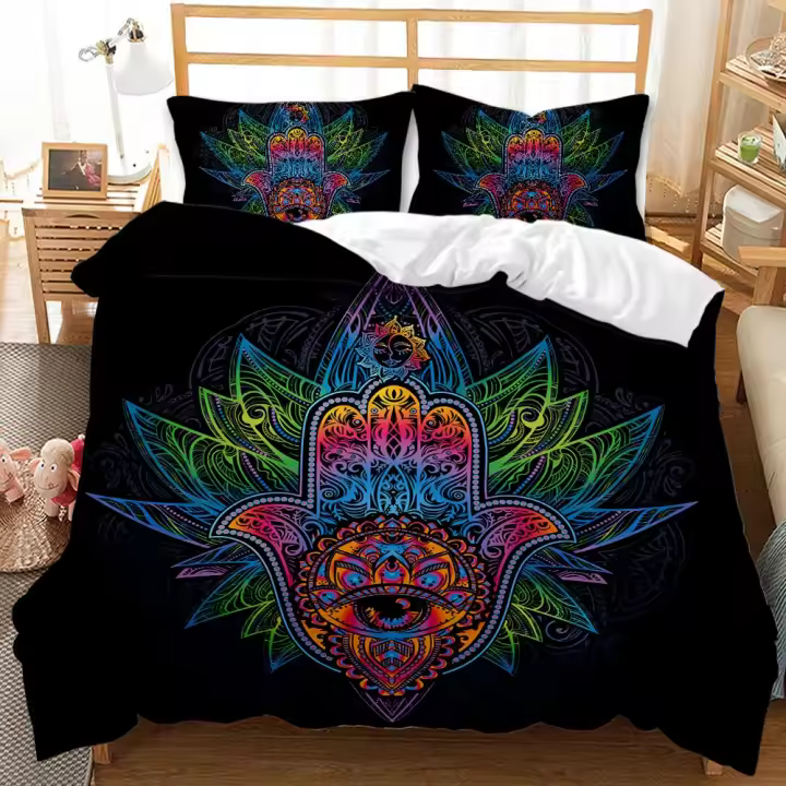 Juego de Fundas de Dormitorio Exótico Bohemio Diseño Tribal de Rey con Lagarto y Garza - 1