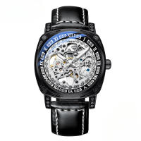Reloj vintage tallado reloj mecánico hombre cuero genuino resistente al agua reloj calado - details 5