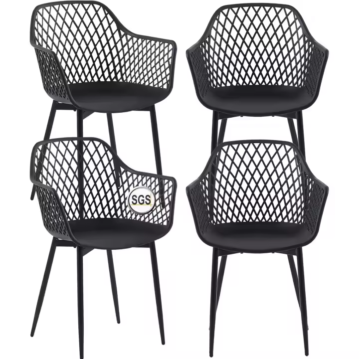 Juego de 4 sillas de jardín escandinavas, muebles de balcón, sillas de salón para exteriores, para balcón pequeño, sillas de terraza, soporta 120 kg, color negro - 1