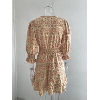 Vestido de flores fragmentadas de manga corta con estampado bohemio, jersey de cintura, longitud media, nuevo - details 7