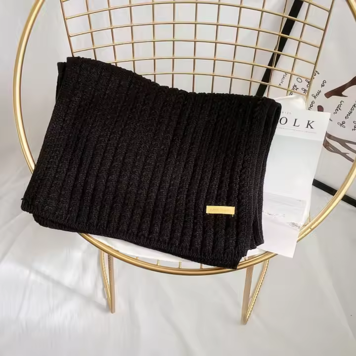 Bufandas largas de lana gruesa para mujer, bufanda de punto sólida, bufanda grande Vintage, cálida, moda de invierno - 1