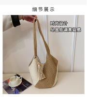 Bolso tejido de gran capacidad para mujer primavera y verano nuevo bolso de hombro de color en contraste bolso de playa versátil para vacaciones en la playa - details 2