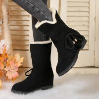 Women's Fashion Bow Decor Snow Boots Solid Color Plush Lined Slip On Flat Shoes Thermal Winter Outdoor Short Boots - details 5