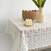 Mantel de encaje bordado antiguo, mantel cuadrado de poliéster con proceso de corte de flores elegante de Color sólido para fiesta de boda, - details 1