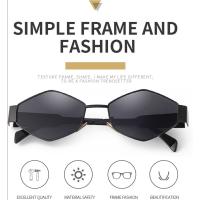 Gafas de sol para mujer, vintage, estrechas, hexagonales, montura de metal, retro, UV400 - details 12