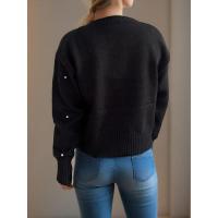 Estilo coreano elegante para mujer, corte holgado, cuello redondo, tejido, moda primavera otoño - details 7