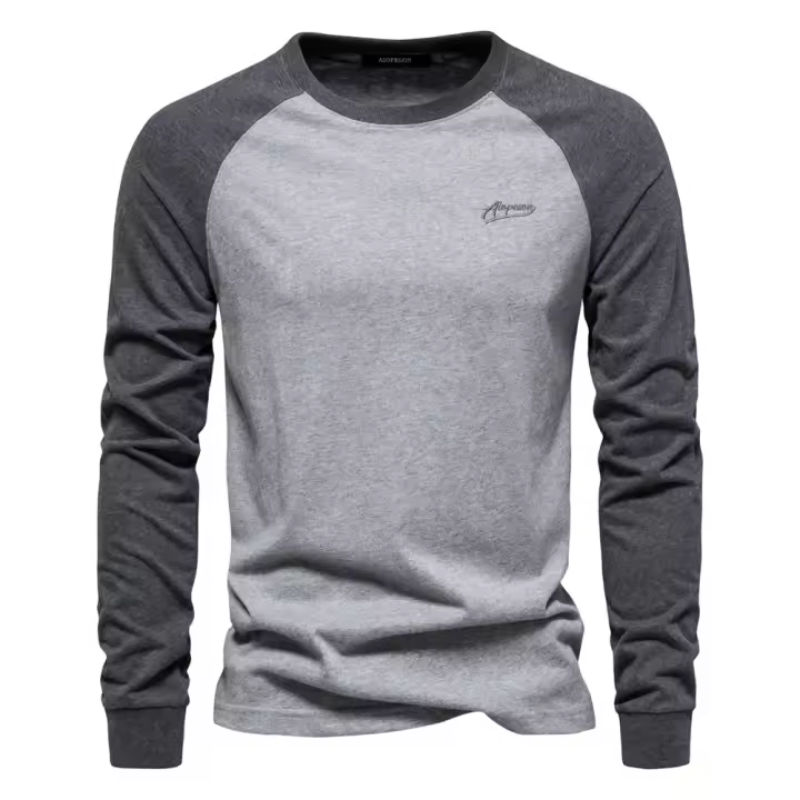 Camisetas para hombre, 100% algodón, manga larga, cuello redondo, Pactwork, camisetas informales para hombre, nuevas camisetas de diseñador de primavera, ropa para hombre - 1
