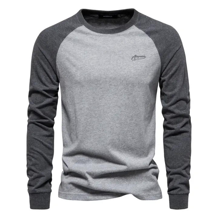 Camisetas para hombre, 100% algodón, manga larga, cuello redondo, Pactwork, camisetas informales para hombre, nuevas camisetas de diseñador de primavera, ropa para hombre - 1