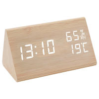 Reloj electrónico Triangular LED de madera, despertador Digital de temperatura y humedad, USB/AAA, Decoración de mesa de dormitorio - details 19