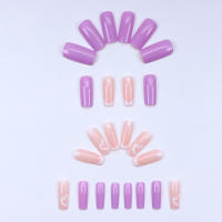 24pcs Uñas Postizas Cuadradas Largas De Color Morado Con Corazones Adhesivo De Gel Desmontable Y Reutilizable Con Herramienta De Empuñadura Para Cutículas Adecuadas Para Niñas Y Mujeres - details 1