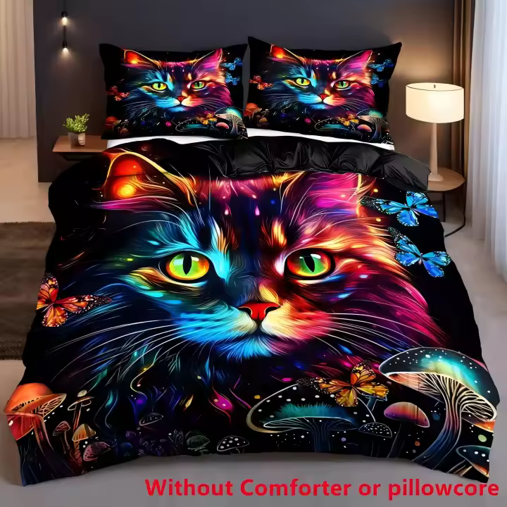 Funda de Edredón de Poliéster Colorida con Gatos Mariposas 3D Estilo de Fantasía Cómodo para Dormitorio - 1