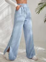Pantalones de pana para mujer, pantalón liso con abertura, pierna recta, cintura alta, ancho, otoño, elegante y Original - details 11