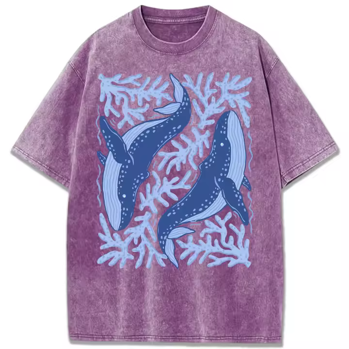 Camisetas Suaves y Transpirables de Algodón con Estampado de Ballenas de Coral - 1
