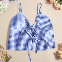 2025 Vestido de traje de las mujeres del verano, escote sin espalda vestido de tirantes, sin mangas, a cuadros - details 10