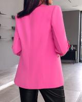 Chaqueta elegante de manga larga para mujer, traje de Color sólido, cuello, otoño - details 11