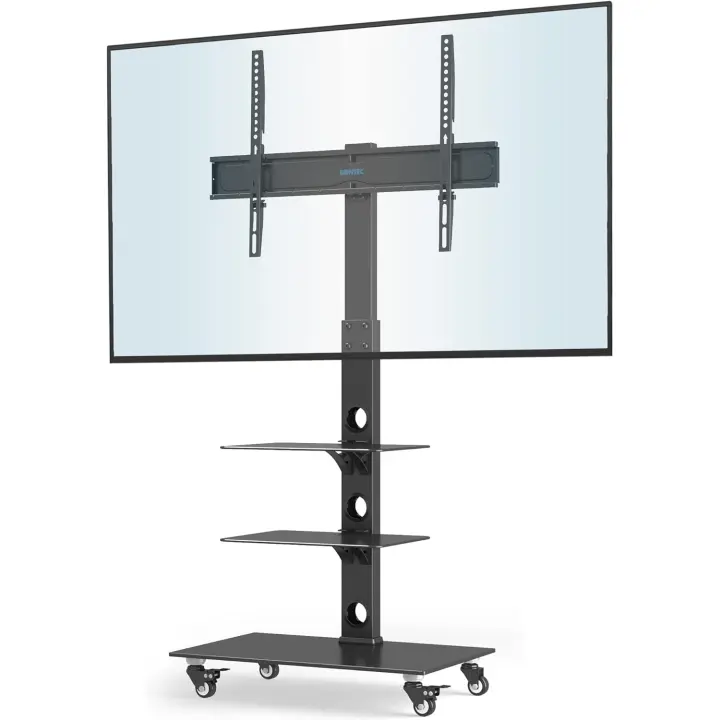 Soporte TV Ruedas para Pantallas de Plasma/LCD/LED de 30-70 Pulgadas hasta 40 kg, Soporte TV Suelo con 6 Ajustes de Altura Ajustable de Vidrio Templado de 3 Niveles, MAX VESA 600x400 mm - 1