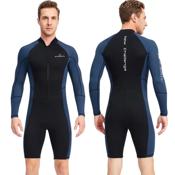 Trajes de neopreno para hombre, traje de neopreno con cremallera frontal, manga larga, para buceo, esnórquel, surf, canoa, triatlón de natación, 1,5mm - 1