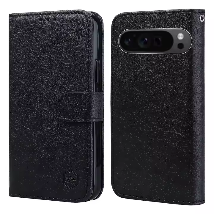 Funda tipo cartera de cuero de color sólido antiarañazos para Google Pixel 9 - 1